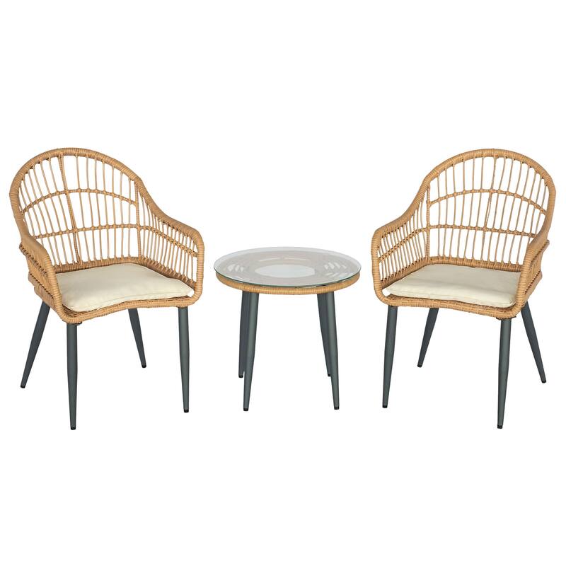 3 Pieces Bistro Set Outdoor Conversation Sets with Glass Top Table and Cushions for Porch,Backyard, Balcony,Poolside