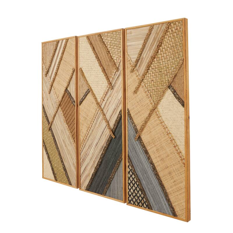 Wooden Geometric Handmade Textured Mixed Media Diagonal Wall Decor - Set of 3 Brown - Roche River Decor