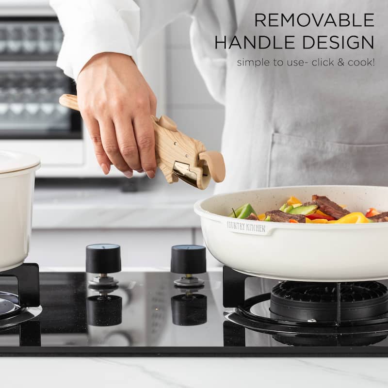 Country Kitchen 16 Piece RV Cookware Set Ceramic with Removable Handle Oven Safe.