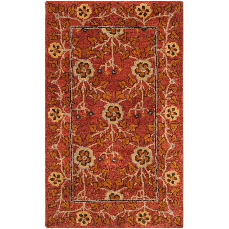 SAFAVIEH Handmade Heritage Quatrefoil Traditional Oriental Wool Rug - 4' x 6' - Red/Multi