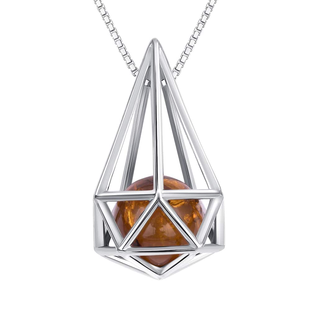 Baltic Amber Capsule Pendant Necklace in Sterling Silver