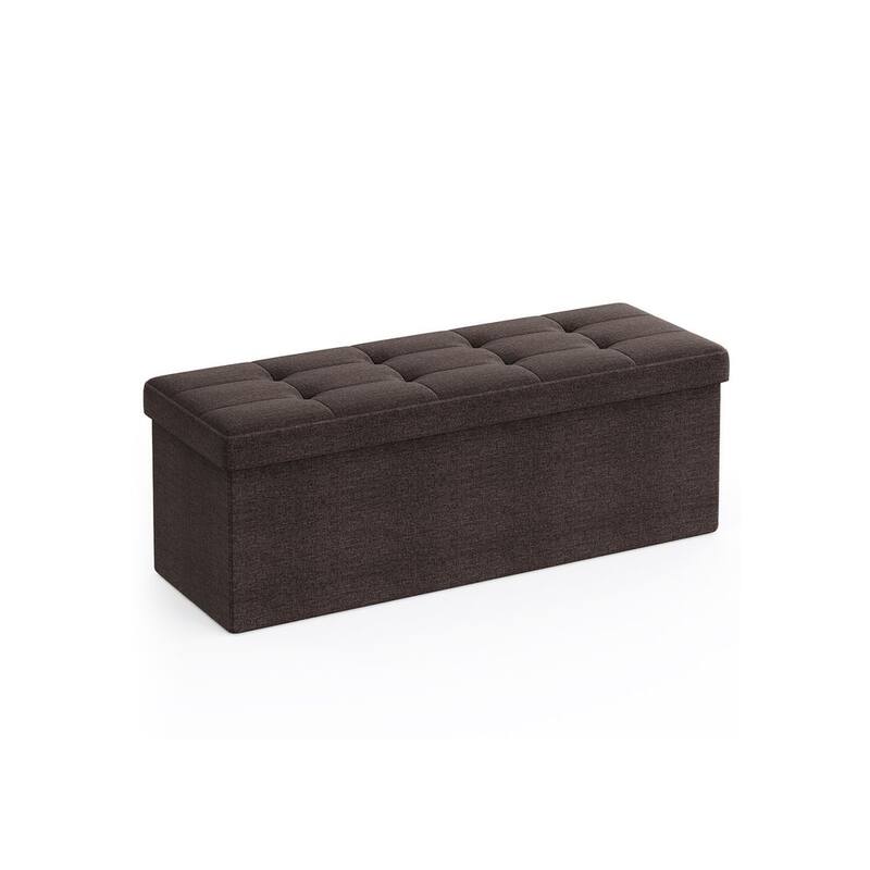 Velvet Tufted Storage Ottoman Bench with Wooden Legs and Hinged Lid - Brown