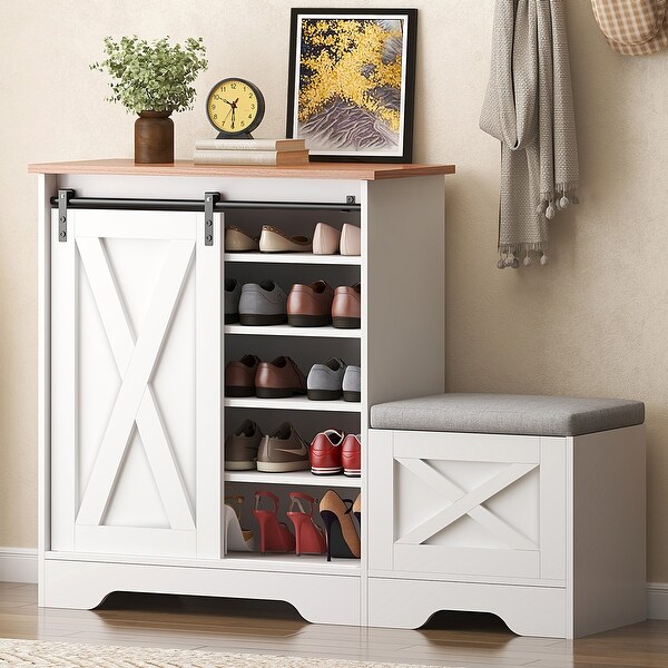 Large Capacity Entryway Hallway Balcony Shoe Storage Cabinet with Adjustable Shelves and Built in Bench Shoe Rack Organizer Bed Bath Beyond 42282739