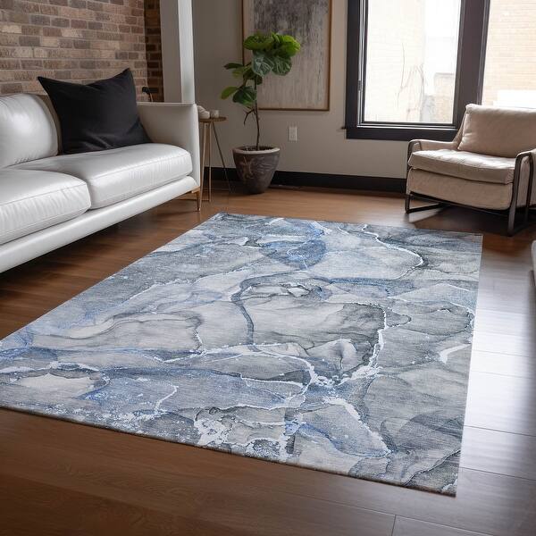 slide 2 of 86, Machine Washable Indoor/ Outdoor Abstract Chantille Rug 10' x 14' - Blue
