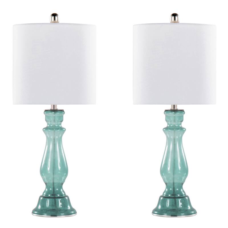 Bella 24" Glass Table Lamp (Set of 2) - Lt. Blue Seeded Glass/Polished Nickel/White Linen