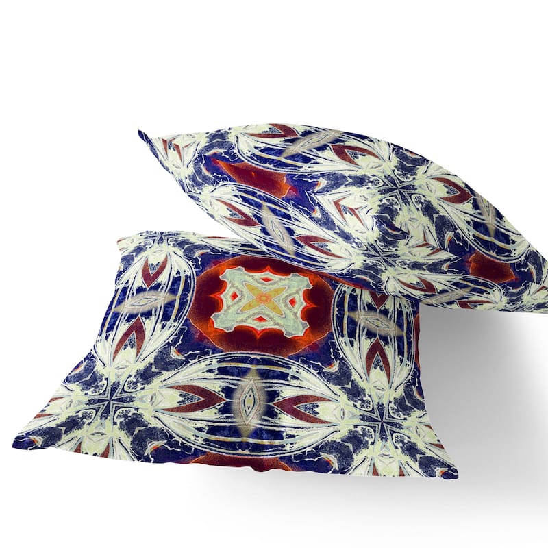 HomeRoots Set of Two 16" X 16" Blue and Orange Blown Seam Floral Indoor Outdoor Throw Pillow - 16.00' X '16.00' X '5.00