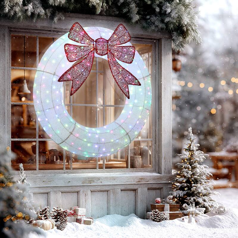 Outsunny 48in Lighted Xmas Wreath: Dual-Color LED, 44 Modes, Timer, Remote, Indoor/Outdoor