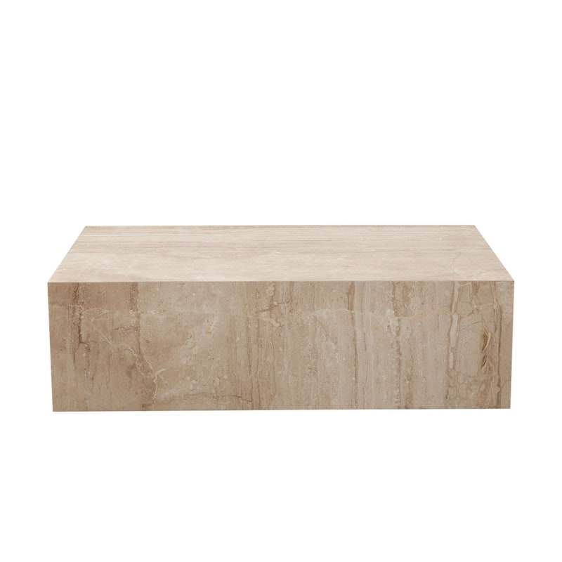 Rey Cocktail Coffee Table, 48 Inch Rectangular Natural Beige Marble Body