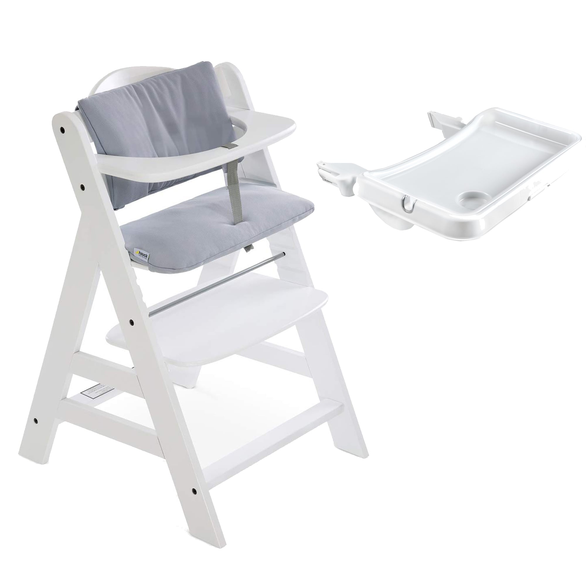 hauck Alpha+/Beta+ High Chair Tray Table, White & Deluxe Seat Cushion Pad, Grey - 5.17