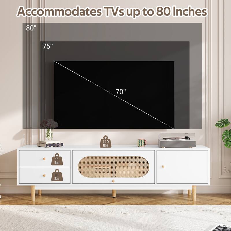 70" TV Stand for 80" TVs, Minimalist Media Console with Drawers, Entertainment Center for Living Room & Bedroom