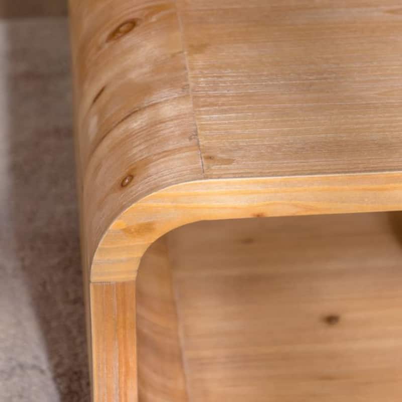 GDFStudio - Modern Curved Open-Frame Coffee Table with Light Wood Finish and Open Storage Shelf