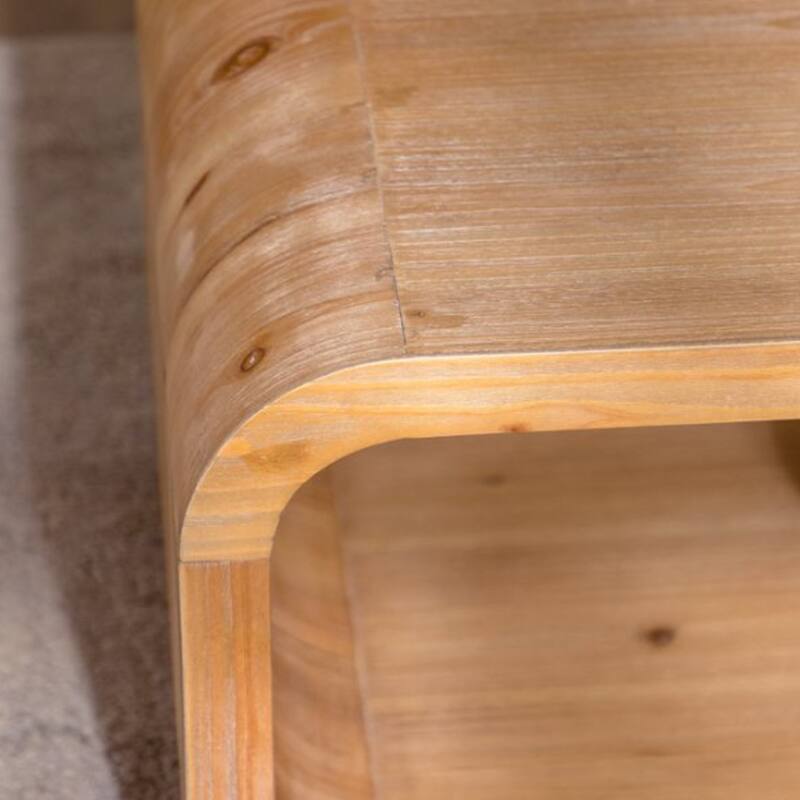 Modern Elegant Curved Light Wood Coffee Table with Open Storage & Open Frame for Contemporary Living Room