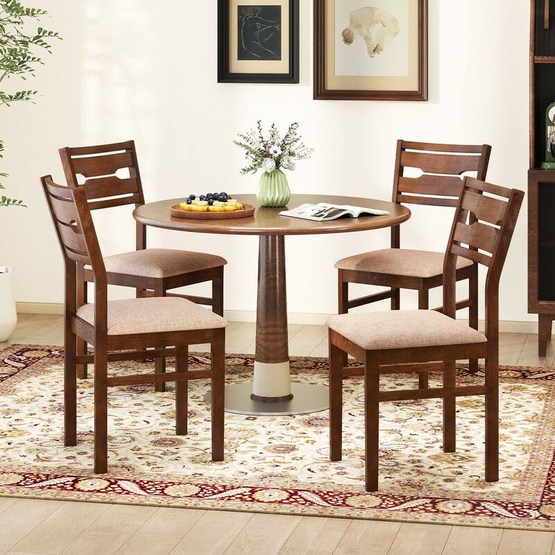 Gymax Dining Chair Set of 4 w/ Rubber Wood Frame Padded Seat Curved