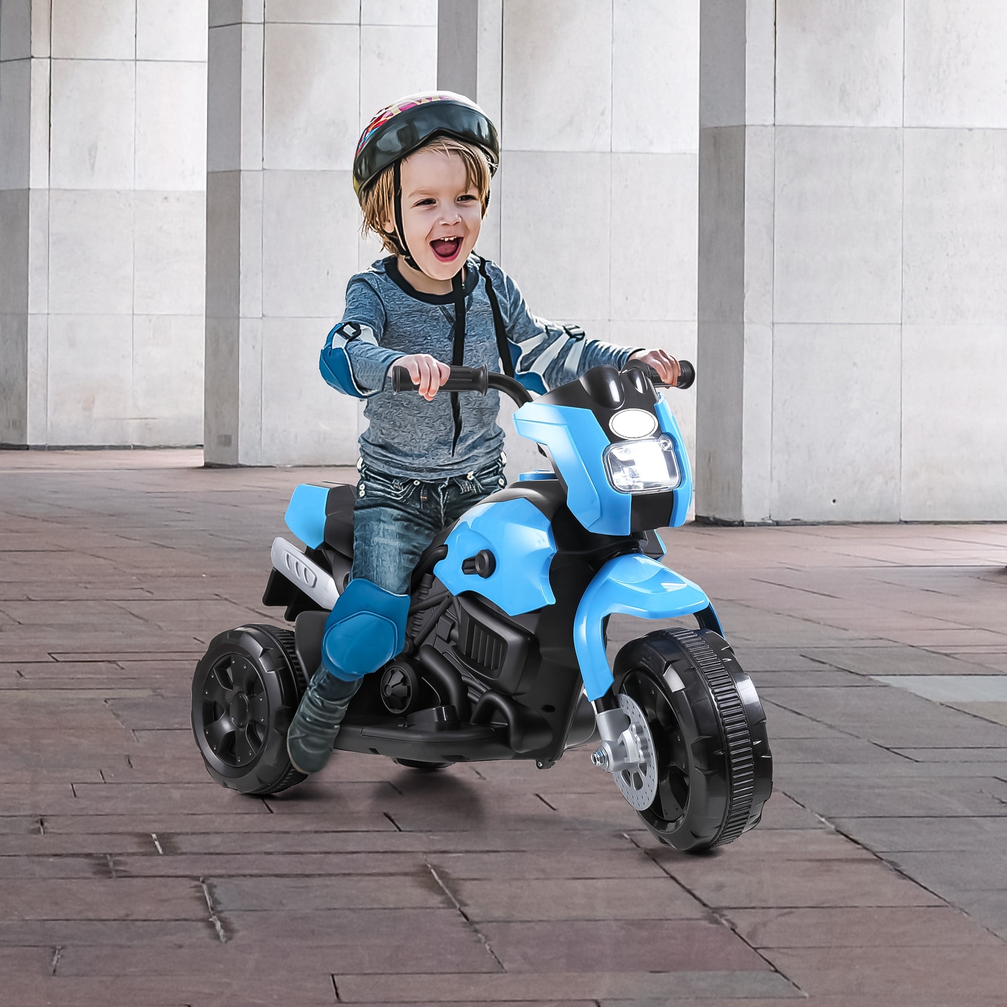 Blue Outdoor Driving Car Kids Motorcycle Ride On Toy 3 Wheel Battery Powered Motorbike for Kids w Pedal and LED Headlights Bed Bath Beyond 41071703