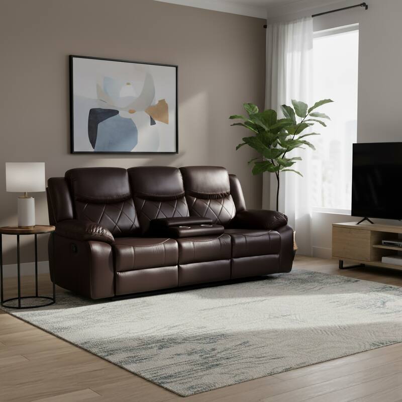 Contemporary Living Room Faux Leather Upholstered Power Reclining Sofa - Brown