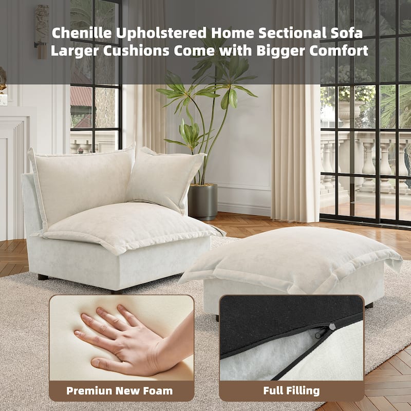 Modern Cloud Chaise Longue Accent Chair with Ottoman set