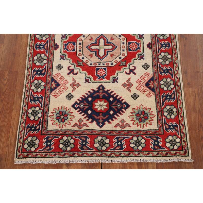 Geometric Kazak Accent Rug Handmade Wool Carpet - 2'7" x 3'9"