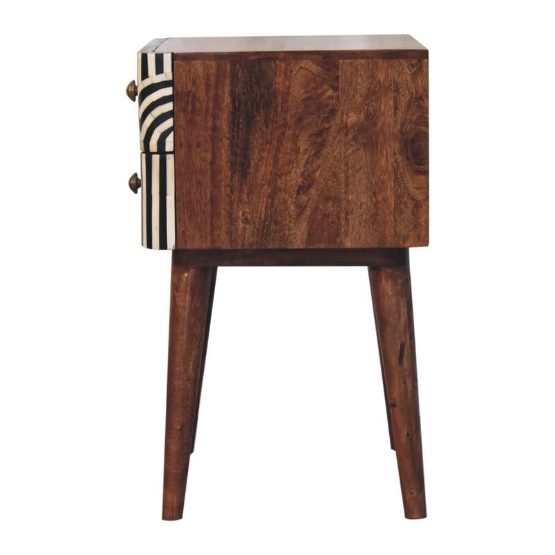 HomeRoots 23" Black White And Brown Solid Wood Geometric Bone Inlay Two Drawer Nightstand