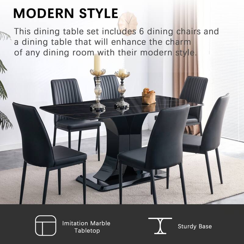 Rectangular 63" Marble Dining Table with X-Shape MDF Base
