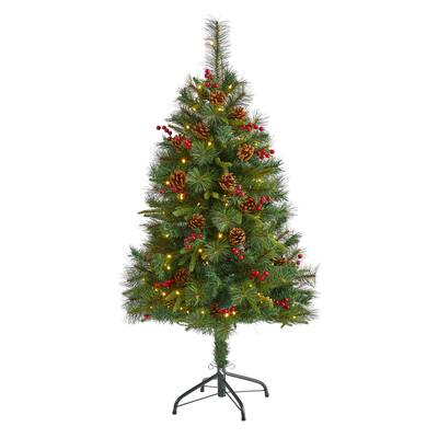 4’ Pre-Lit Pinecone and Berry Pine Artificial Christmas Tree, Clear LED Lights - 4 Foot