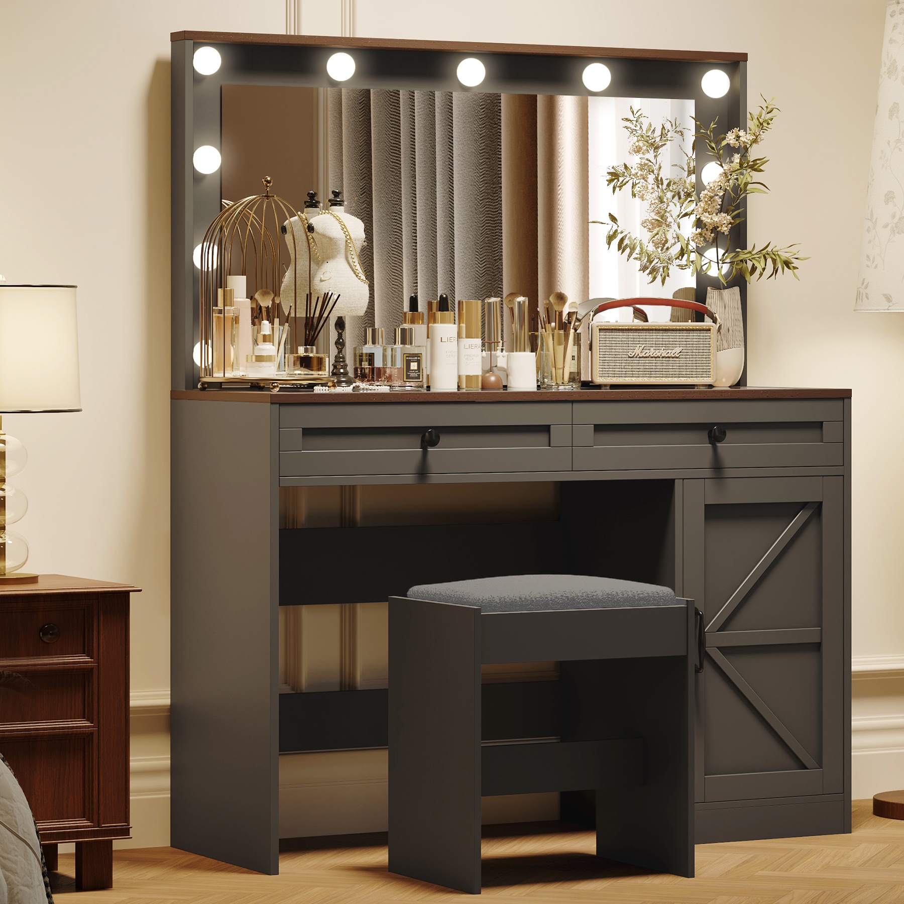 Dark brown dressing table with drawers cheap