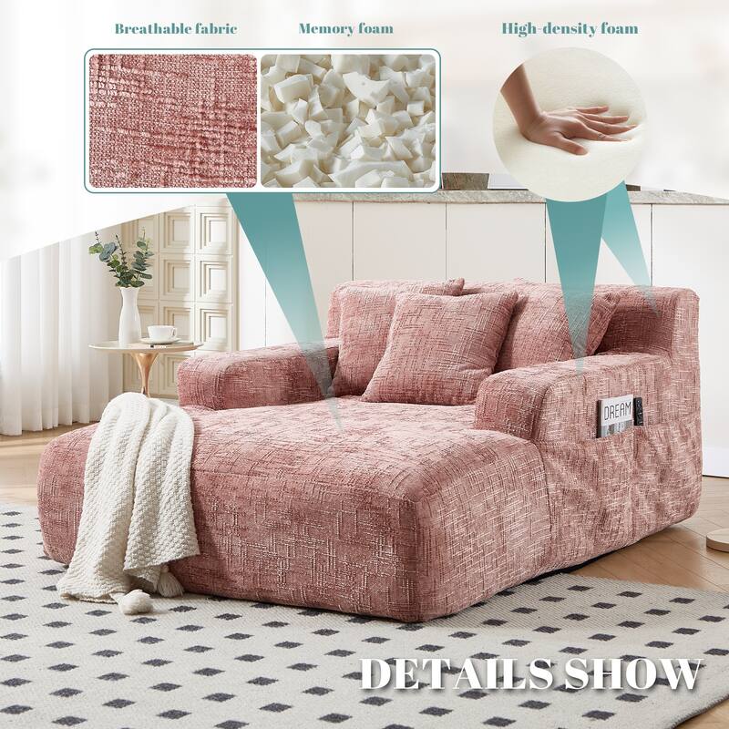 Chenille Interior Lazy Sofa Chaise Longue Armchair With Three Pillows And Armrestssleeping Sofa Bed