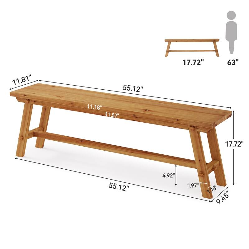 55 Inch Long Farmhouse Solid Wood Dining Bench - 55.12" L x 11.8" D x 17.72" H