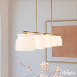 Hunter + Jasmine Roth Harlowe Modern Luxe Gold Milk Glass 5-Light Linear Chandelier - Transitional, Contemporary