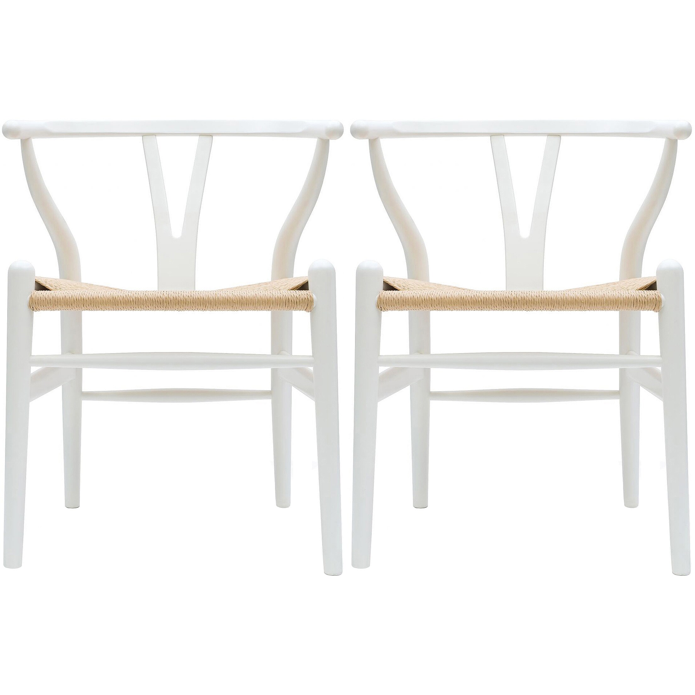 Set of 2 Modern Wood Dining Chair With Y Back Arm Armchair Hemp Seat For Home Restaurant Office