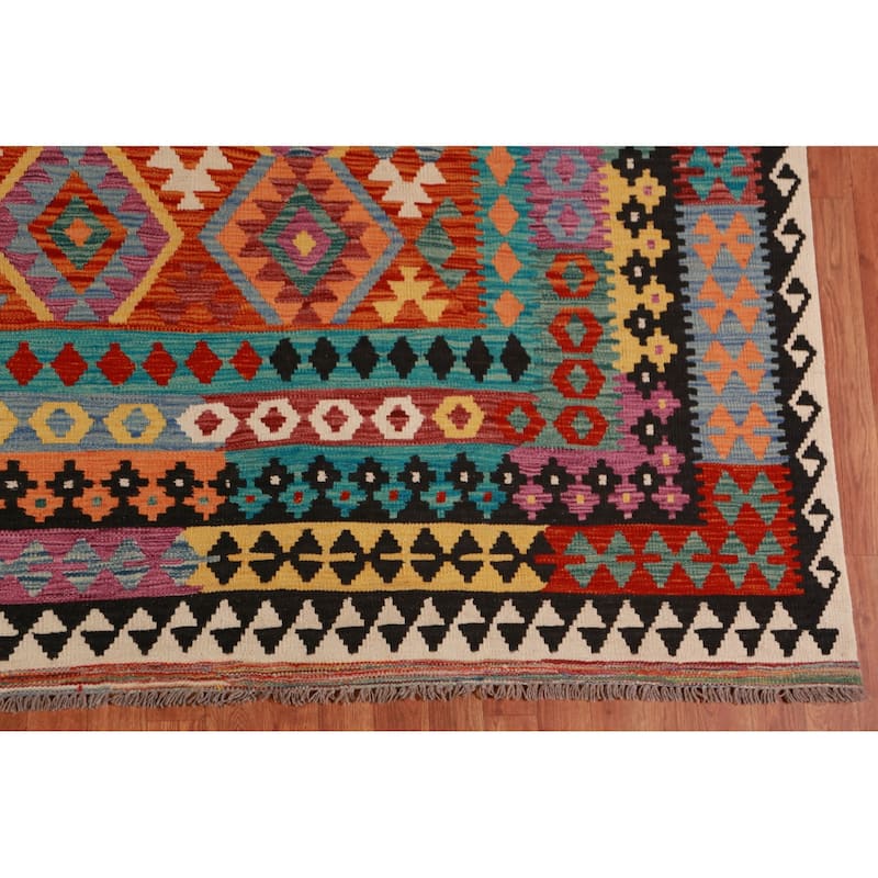 Kilim Oriental Rug Hand-Woven Southwestern Wool Carpet - 10'0"x 13'0"