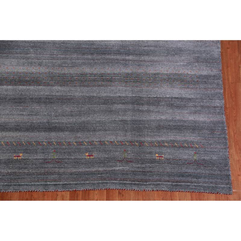 Hand Knotted Oriental 100% Wool Carpet Tribal Tribal Greys & Charcoal Gabbeh Area Rug - 9' 6'' X 8' 1''