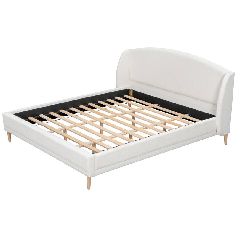 Upholstered Platform Bed Boucle Fabric and Wingback Headboard