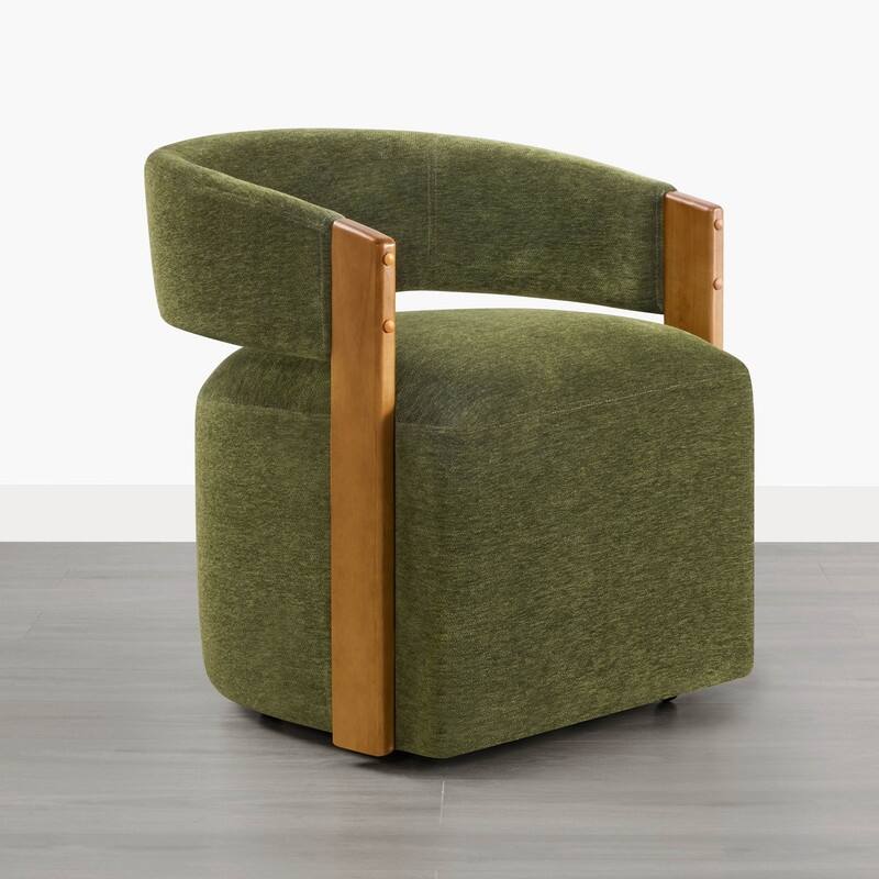 Spruce & Spring Nova Modern Upholstered Dining Chair with Casters & Wood Armrests