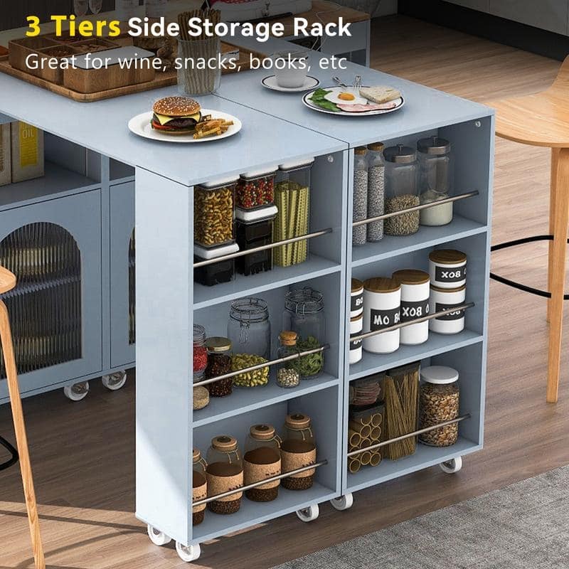 Randy Rolling Kitchen Island With Extended Table