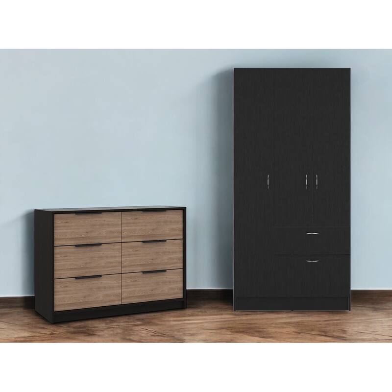 HomeRoots Two Piece Brown and Black Bedroom Set - 2 Piece - Twin
