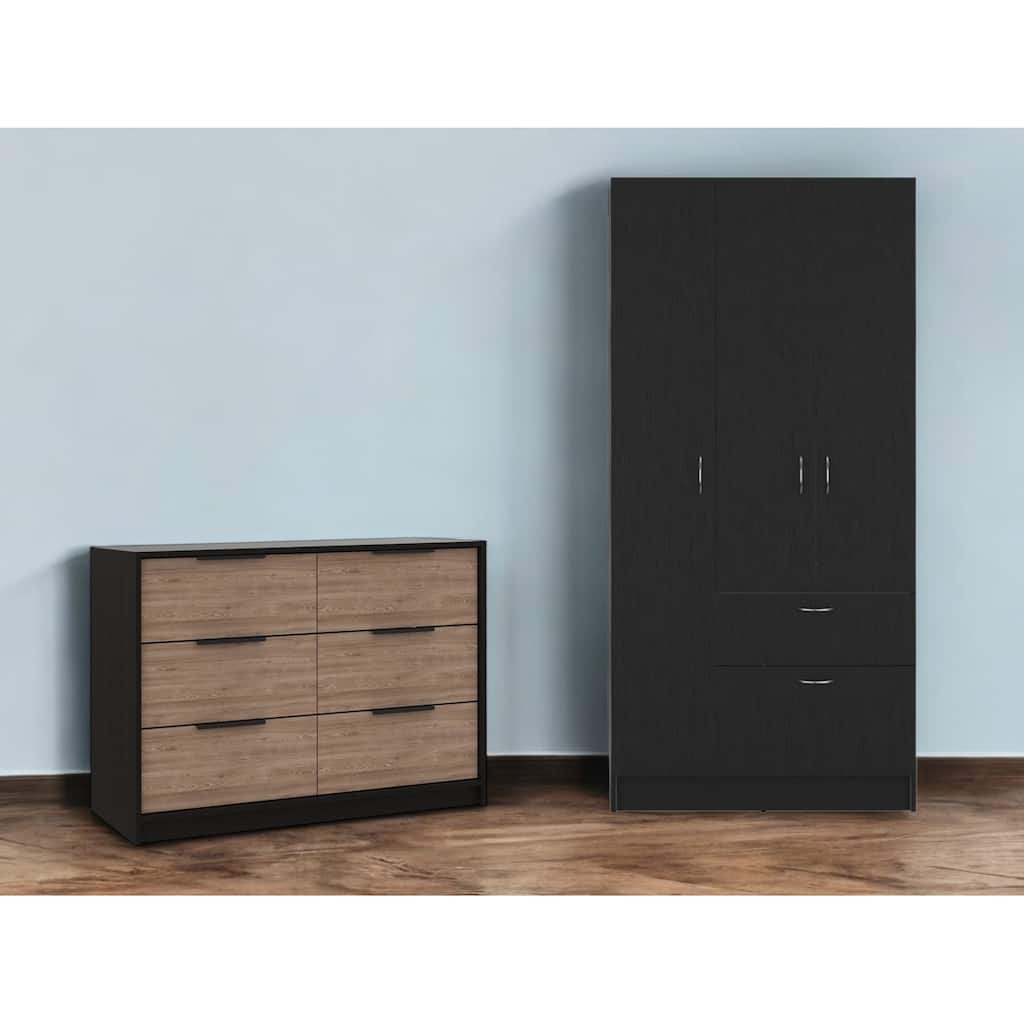 HomeRoots Two Piece Brown and Black Bedroom Set