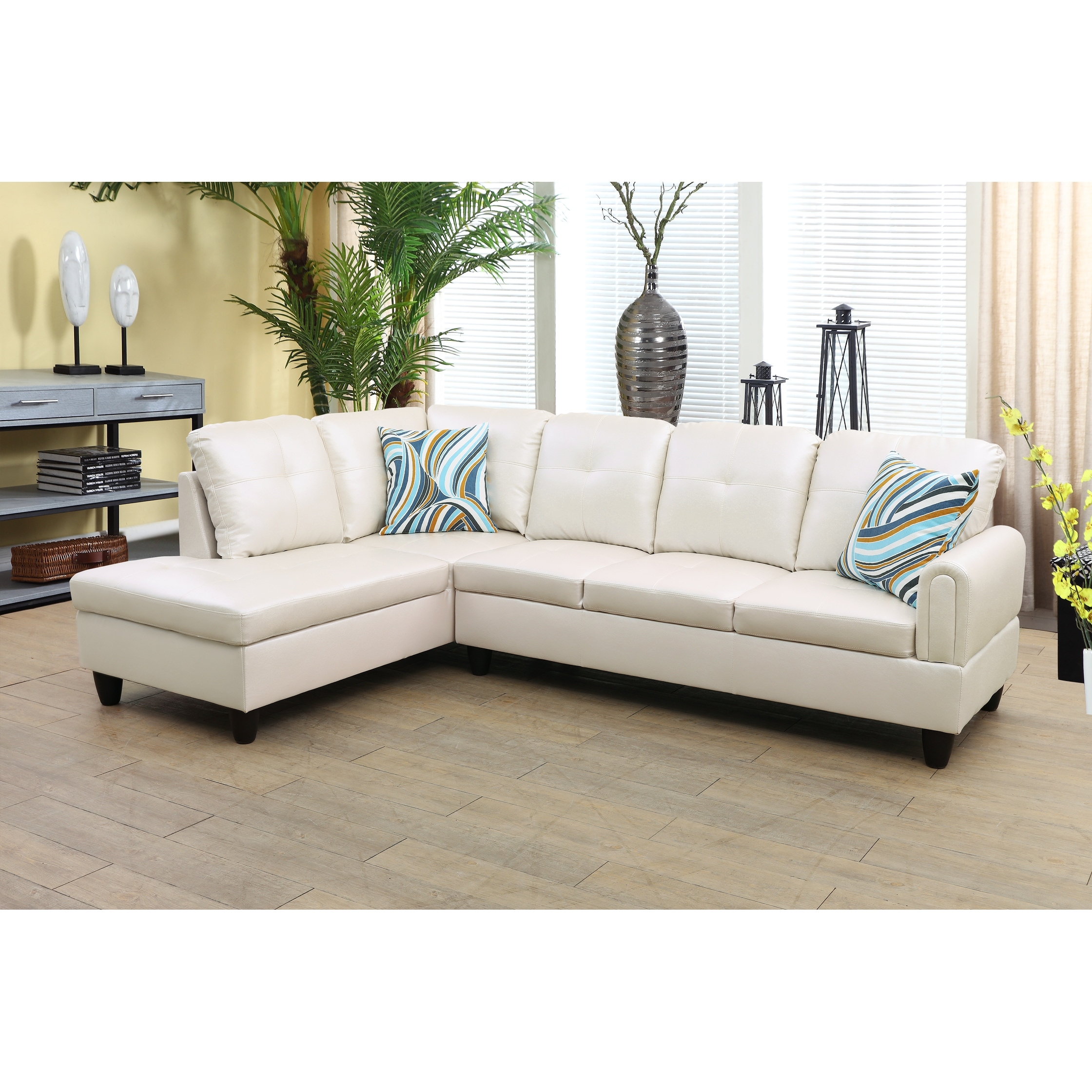 Off white leather sectional sofa discount