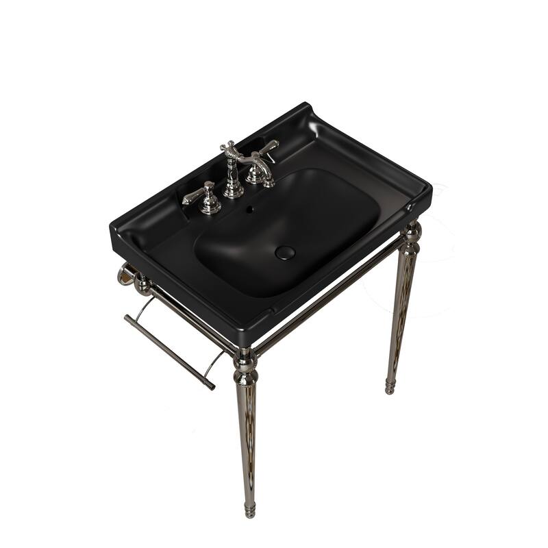 Wall-Mounted Bathroom Vanity with Ceramic Basin and Metal Legs
