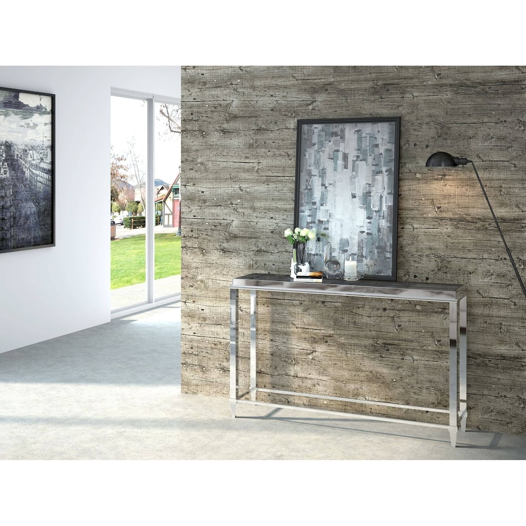 Modrest Agar Modern Glass & Stainless Steel Console Table