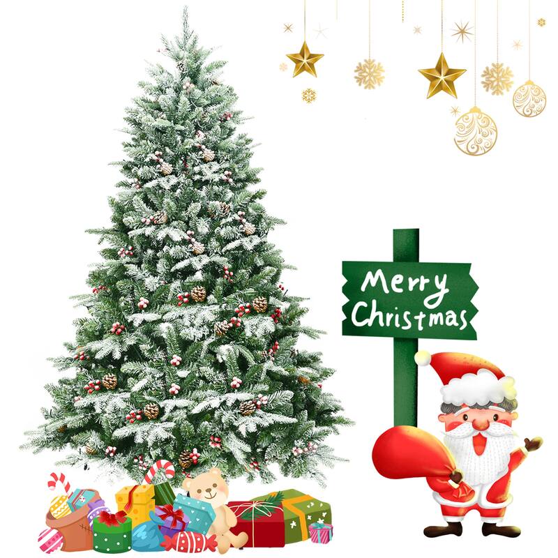 Gymax 6.5FT Pre-lit Pine Christmas Tree Snow Flocked Decoration Tree - See Details