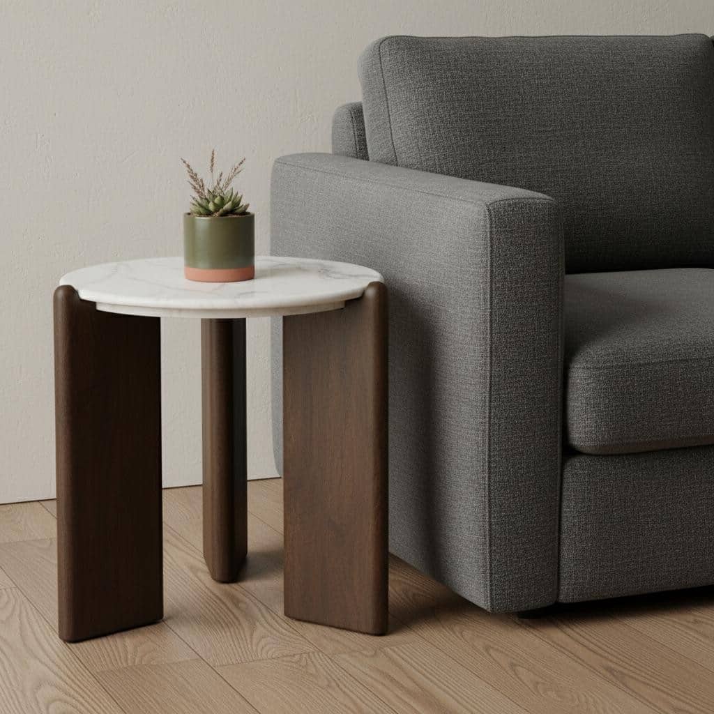 HomeRoots 20" White And Brown Marble And Solid Wood End Table - 21.00 in. x 20.00 in. x 21.00 in.