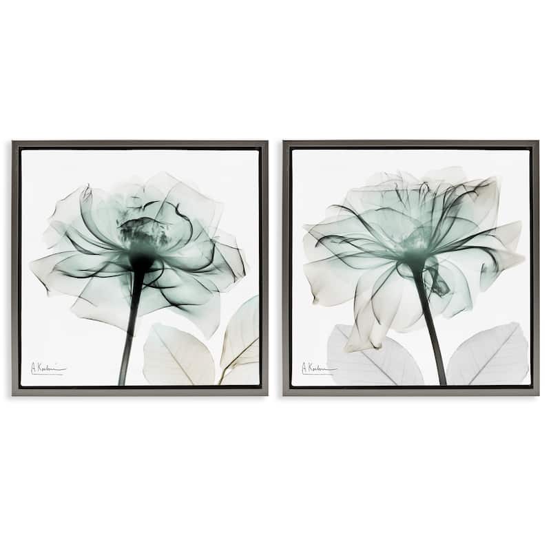Stupell Serene Emerald Rose Framed Floater Canvas Wall Art Design By Albert Koetsier (Set of 2) - 18 x 18 - Grey