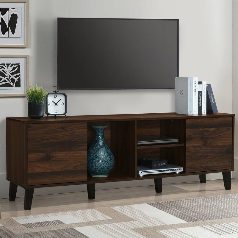 63" Mid Century TV Stand for 70" TVs with 2 Cabinets and 3 Shelves