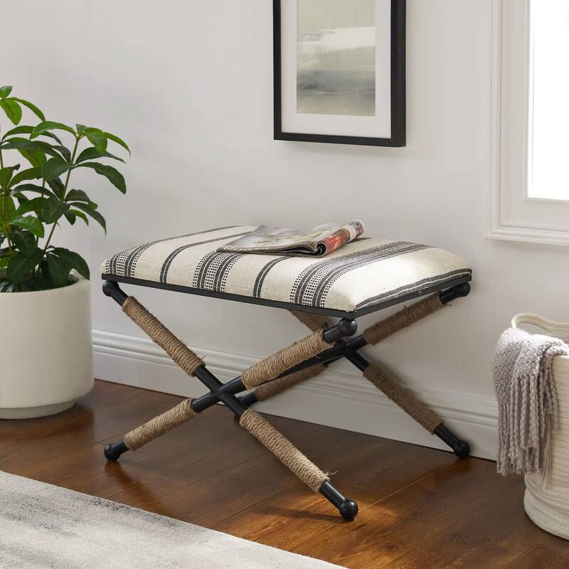 Upholstered Rectangular Top Striped Ottoman - 24" - Black