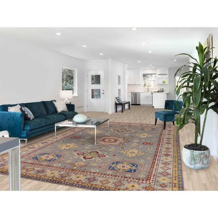 Gray Kazak Area Rug Handmade Wool Carpet - 8'1" x 12'4"