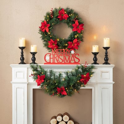 Glitzhome 3FT Pre-Lit Artificial Christmas Swag With 50 Warm White Lights and Timer
