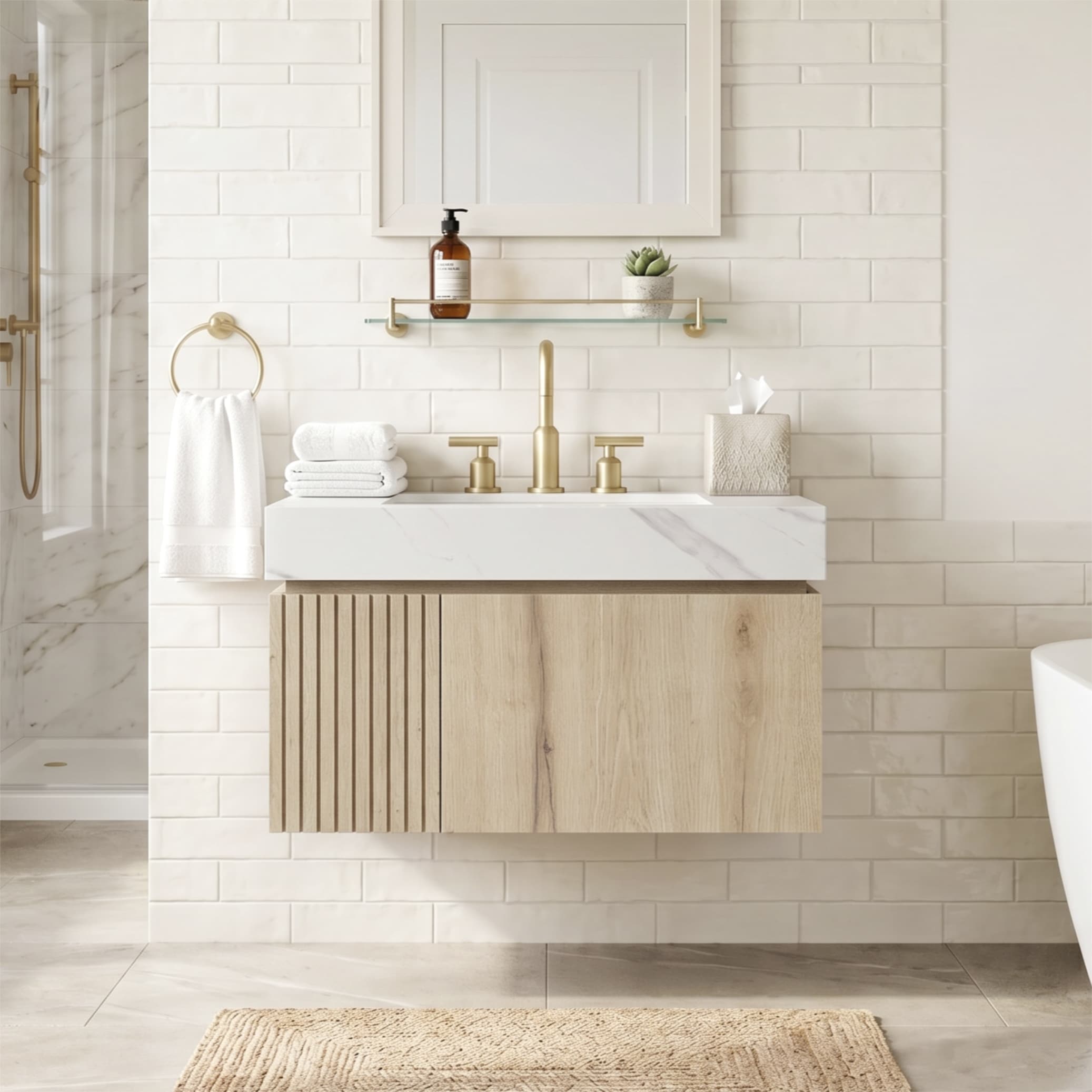 Floating Bathroom Vanity with Carrara White Sintered Stone Top