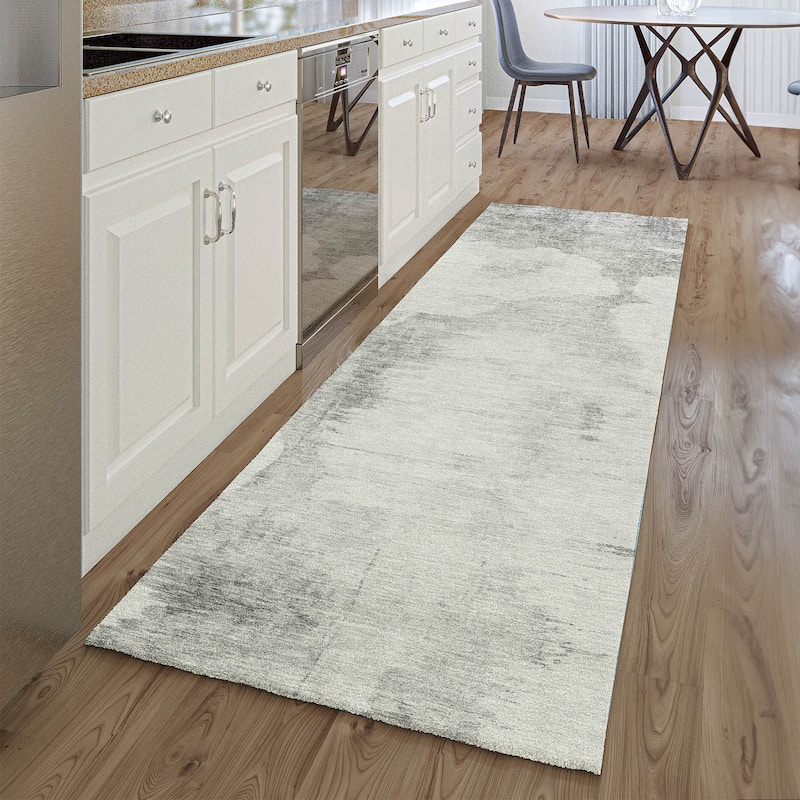 Premium Washable Super Soft Modern Impressions Mayfield Rug - Silver - 2' 3" x 7' 6" - Runner