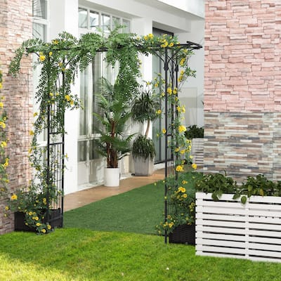 Outsunny 82” Decorative Metal Garden Trellis Arch with Durable Steel Tubing & Elegant Scrollwork, Perfect for Weddings