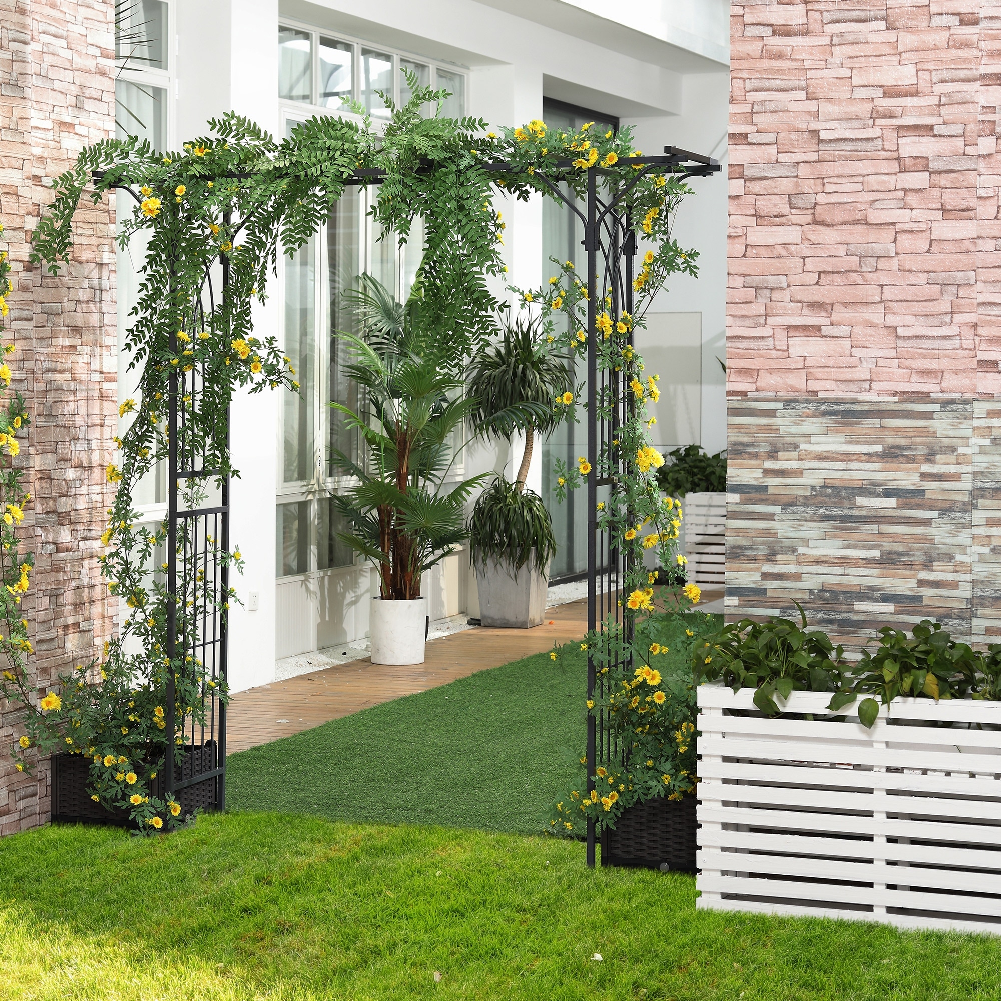 Outsunny 82” Decorative Metal Garden Trellis Arch with Durable Steel Tubing & Elegant Scrollwork, Perfect for Weddings